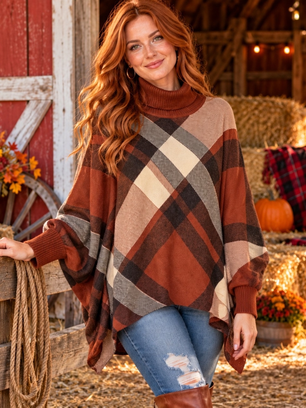 Joseph A Women’s XL NWT Oversized Plaid Turtleneck Poncho Sweater